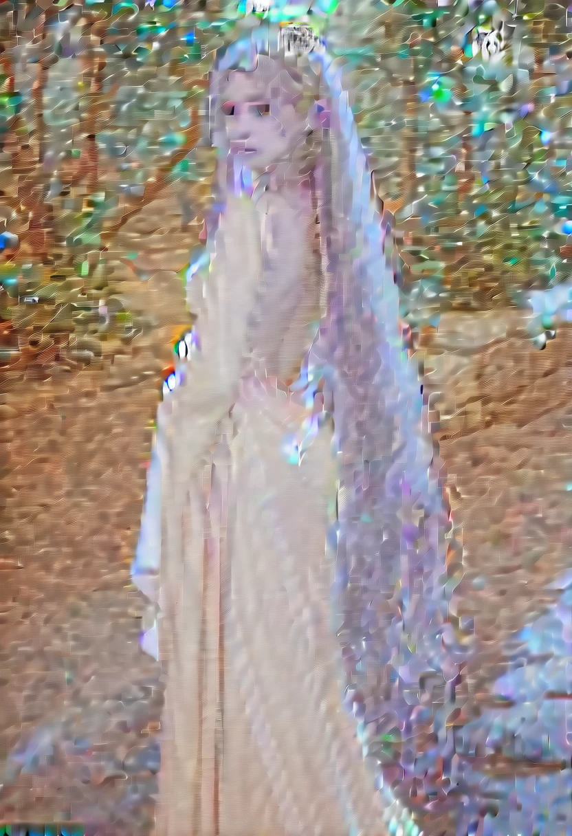 Simple medieval fantasy clothing, A 37-year-old woman with an endomorphic body and medium-toned skin stands before you. Her very long, sandy blonde hair flows simply down her back. She has a triangular face with slanted eyes, full lips, and medium, softly arched eyebrows. Her small, Greek-shaped nose and a subtle scar hint at a life rich with stories and experiences, giving her an appearance of quiet strength and grace.