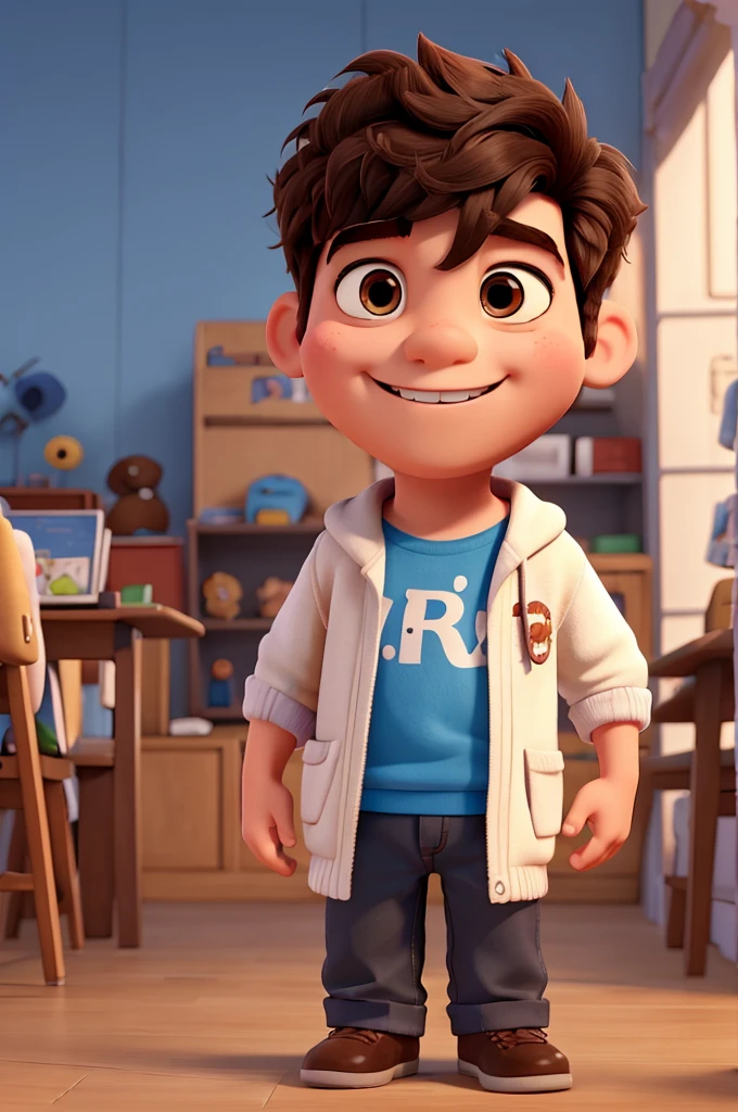 1 student boy, glad, fluffly, happy, disney pixar 3d style