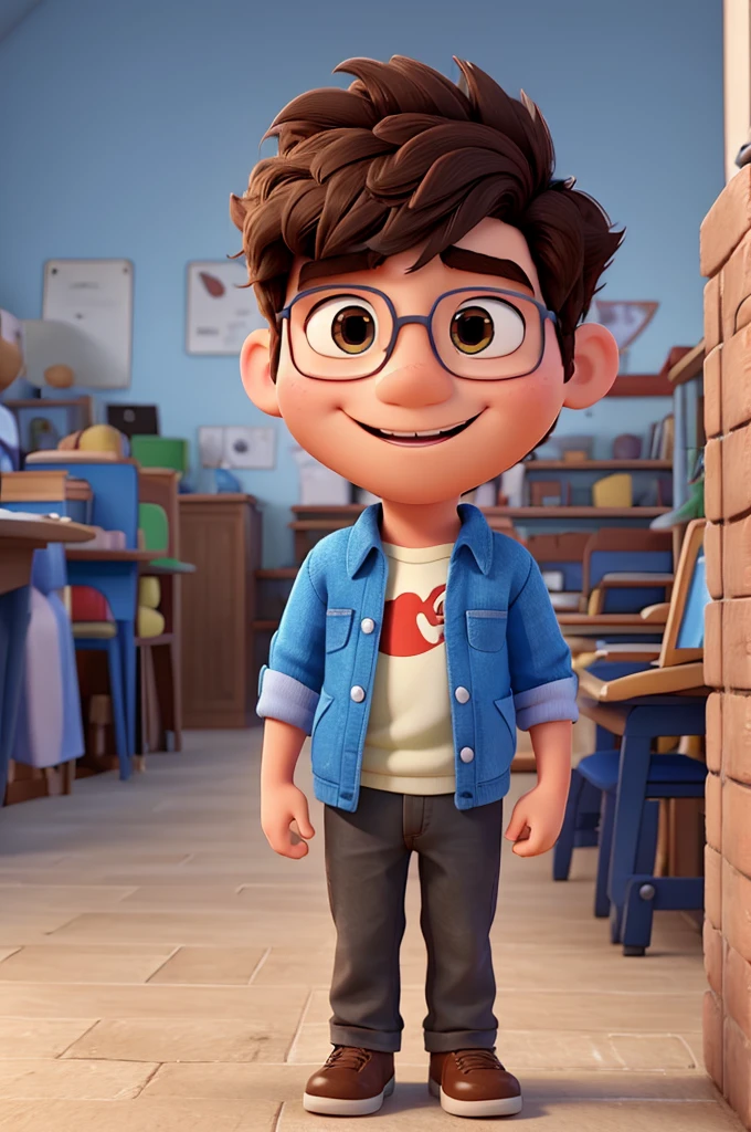 1 student boy, glad, fluffly, happy, disney pixar 3d style