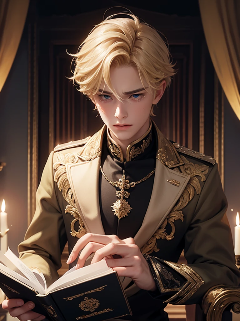 Help me make the cover of my book that is about a blonde prince who is somewhat serious and with some tears