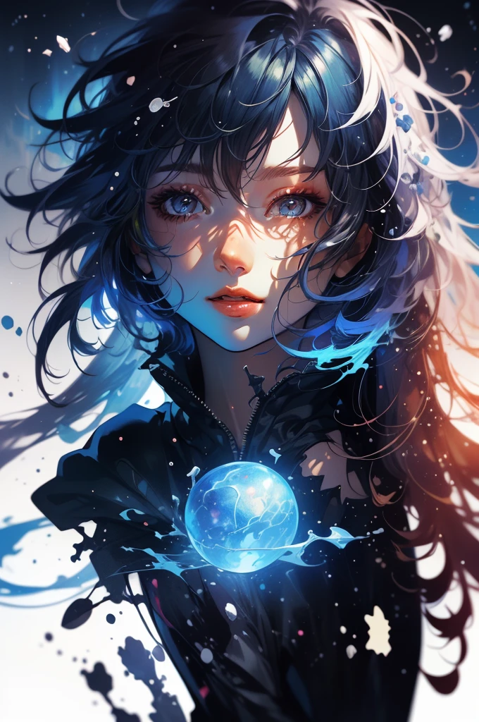 (Fragile Drawing:1.3) of (Ultrarealistic:1.3) A photo of a girl, jinxlol,(Cold Colors:1.3), shiny, shiny hair, shiny skin, shiny clothes, masterpiece, extreme details, detailed, focus, masterpiece, realistic, photorealistic, 4k, 8k, 16k, highres