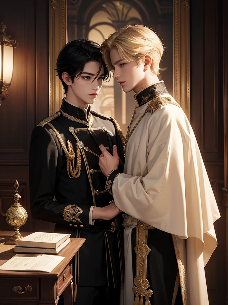 Help me make the cover of my book that is about a blonde prince who is face to face with a black haired boy