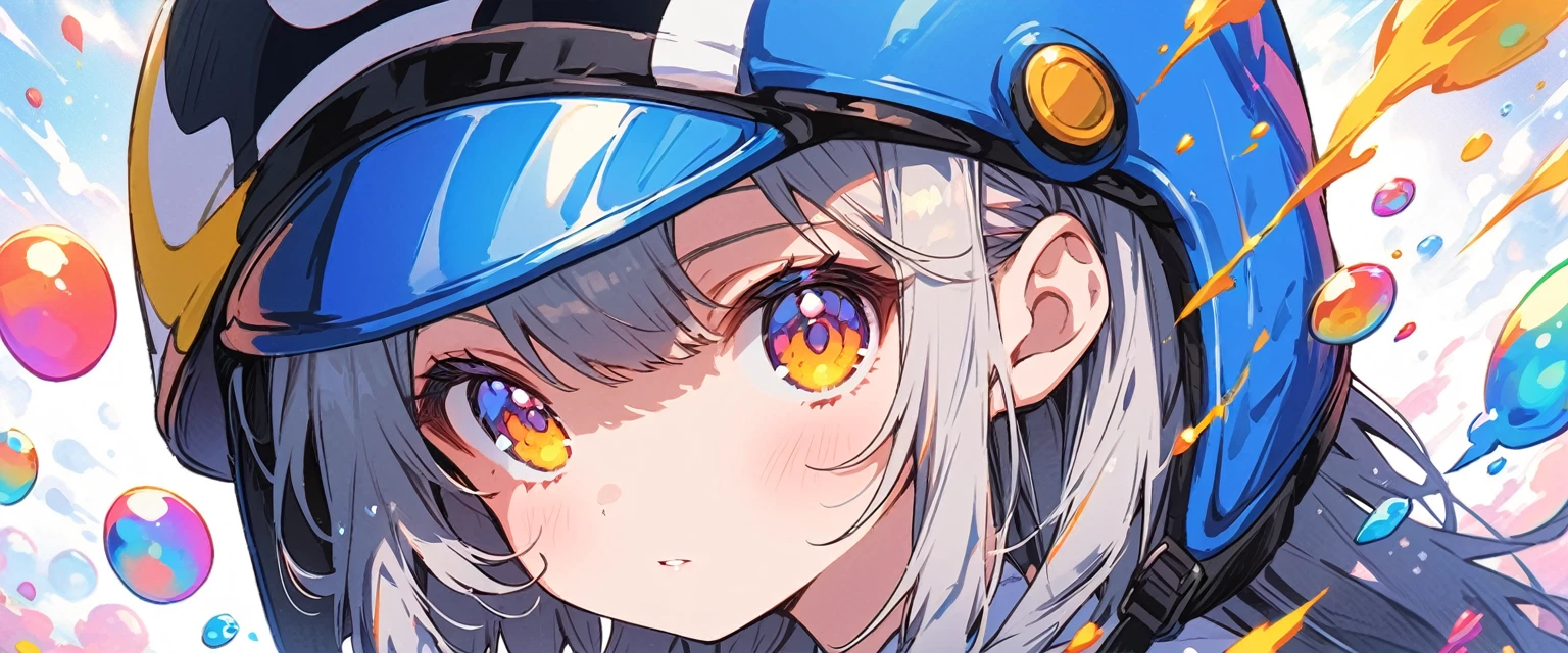 ((Put on a penguin helmet)), ((Navy blue helmet)),  girl、cute、Penguin Parade、(Highest quality、masterpiece、High resolution、detailed)、animeスタイル、Flat Style、(Beautiful Eyes, Delicate and beautiful face,),  break,girl1人、extremely detailed(The Shining), Best lighting, Best Shadow、floating, (High chroma), (Colorful Splash), Colorful bubbles, (Shine), Focus on the face, Dynamic Angle、anime、Pop Background