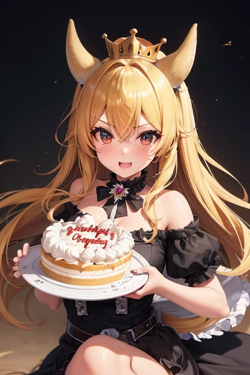 Bowsette with a cake and party hat