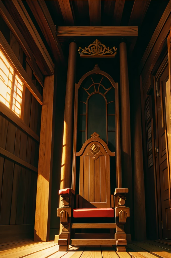 empty throne, wood, Ghibli studio, Retro anime style