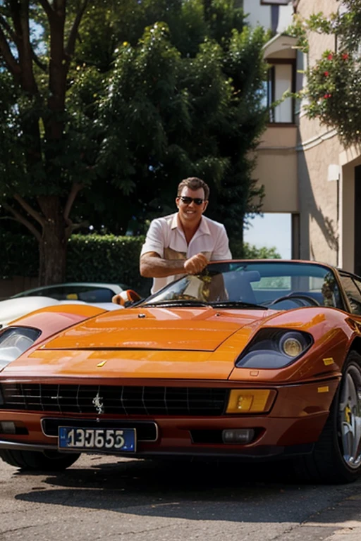 millionaire man with a ferrari testarossa