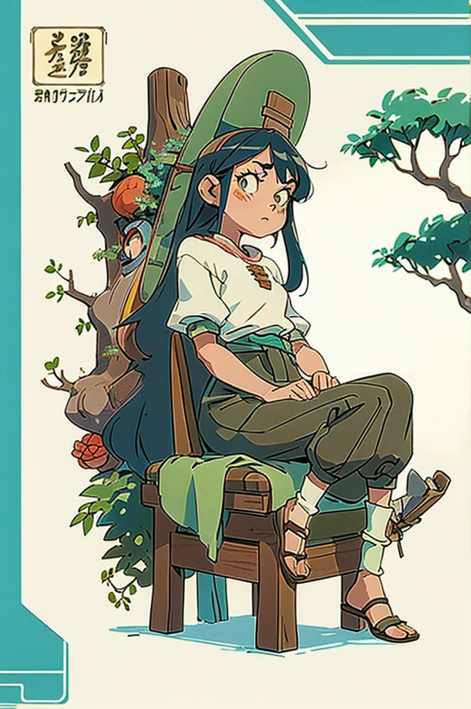 Empty village throne, wood, Ghibli studio, Retro anime style