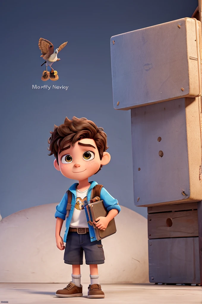 A boy standing near alphabet "G".