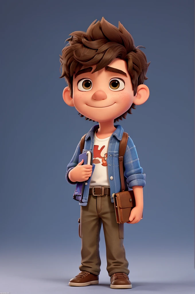 1 3 year old boy with a notebook in his hand, glad, fluffly, disney pixar 3d style