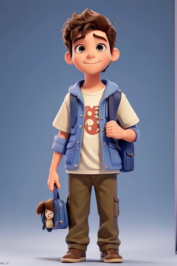 1 3 boy with a notebook in his hand, glad, fluffly, disney pixar 3d style