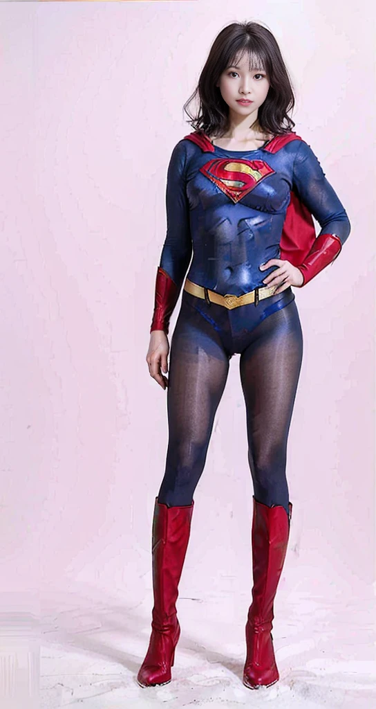 No background、(((Beautiful legs in black tights.)))、(((Legally express the beauty of your smile)))、((((Make the most of your original images)))、(((Supergirl Costume)))、(((Beautiful very short hair)))、(((suffering)))、(((Please wear black tights....、Wear red boots)))、((Best image quality、8K))、((Highest quality、8K、masterpiece:1.3))、(((Preserve background )))、Sharp focus:1.2、Beautiful woman with perfect figure:1.4、Slim Abs:1.2、Wet body:1.5、Highly detailed face and skin texture、8K