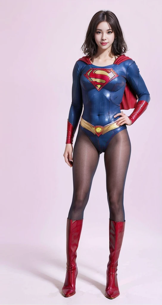 No background、(((Beautiful legs in black tights.)))、(((Legally express the beauty of your smile)))、((((Make the most of your original images)))、(((Supergirl Costume)))、(((Beautiful very short hair)))、(((suffering)))、(((Please wear black tights....、Wear red boots)))、((Best image quality、8K))、((Highest quality、8K、masterpiece:1.3))、(((Preserve background )))、Sharp focus:1.2、Beautiful woman with perfect figure:1.4、Slim Abs:1.2、Wet body:1.5、Highly detailed face and skin texture、8K