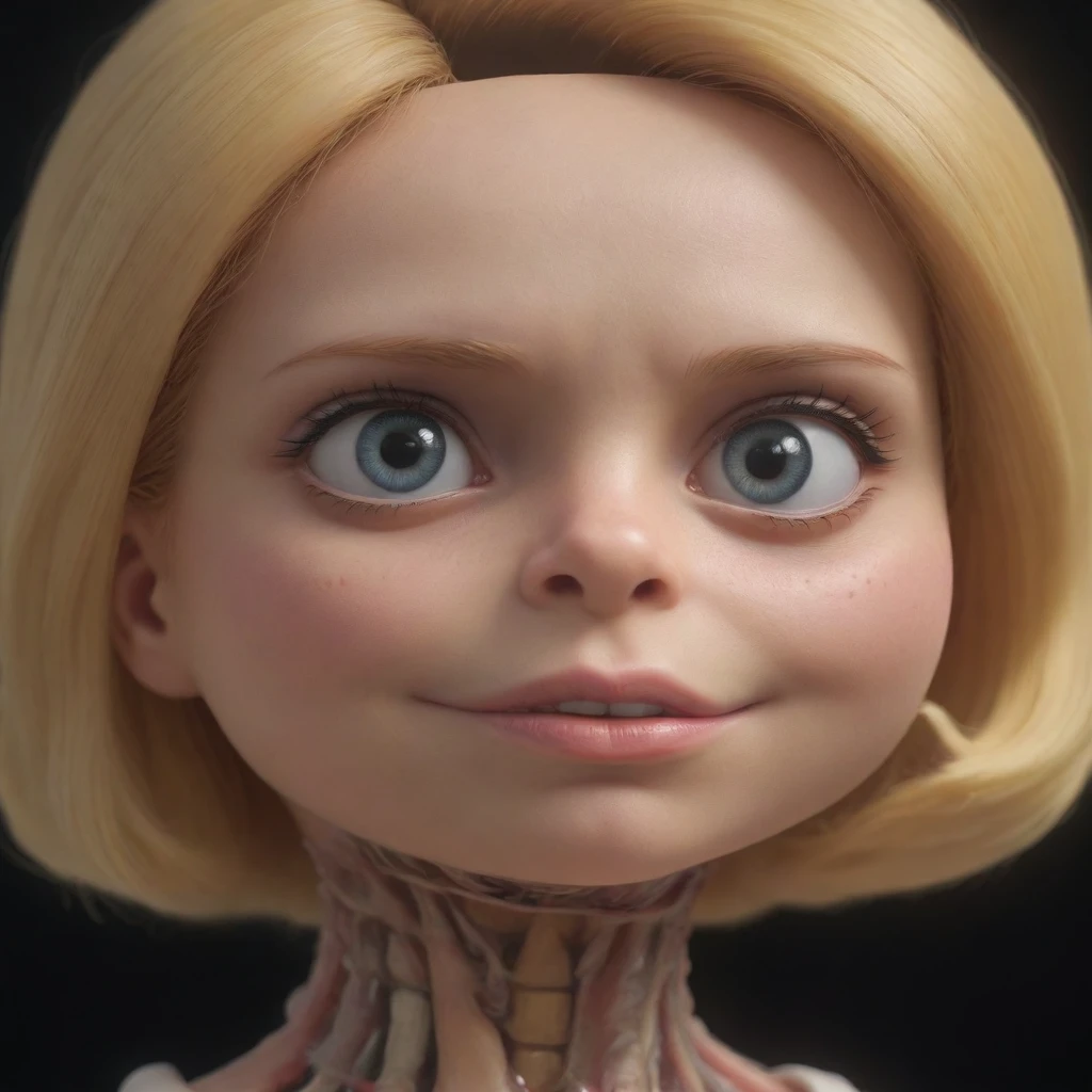 close-up, looking at viewer split head and body of a Lisa Simpson, inside a skeleton, subsurface scattering, ultra hd, 4k, high def, Photorealistic, Hyperrealistic, Hyper detailed, analog style, realistic, masterpiece, best quality, ultra realistic, 8k, Intricate, High Detail, film photography, soft lighting, heavy shadow