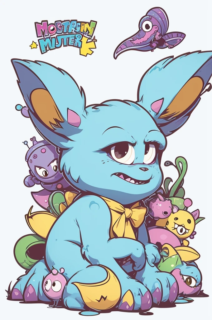 Generate a cute Little Monsters illustration, 4K resolution, cartoon-sticker style with clear lines on a pure white background suitable for a children's coloring book.