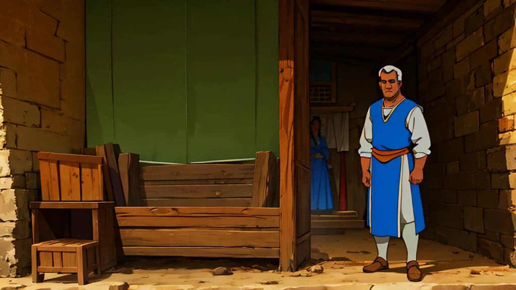 Character man, medieval standing, taverna
