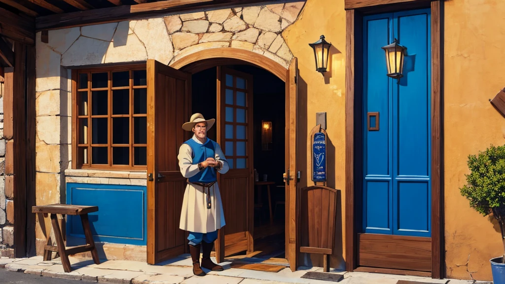 Character man, medieval standing, taverna