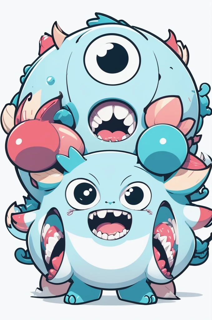 Generate a cute Little Monsters illustration, 4K resolution, cartoon-sticker style with clear lines on a pure white background suitable for a children's coloring book.