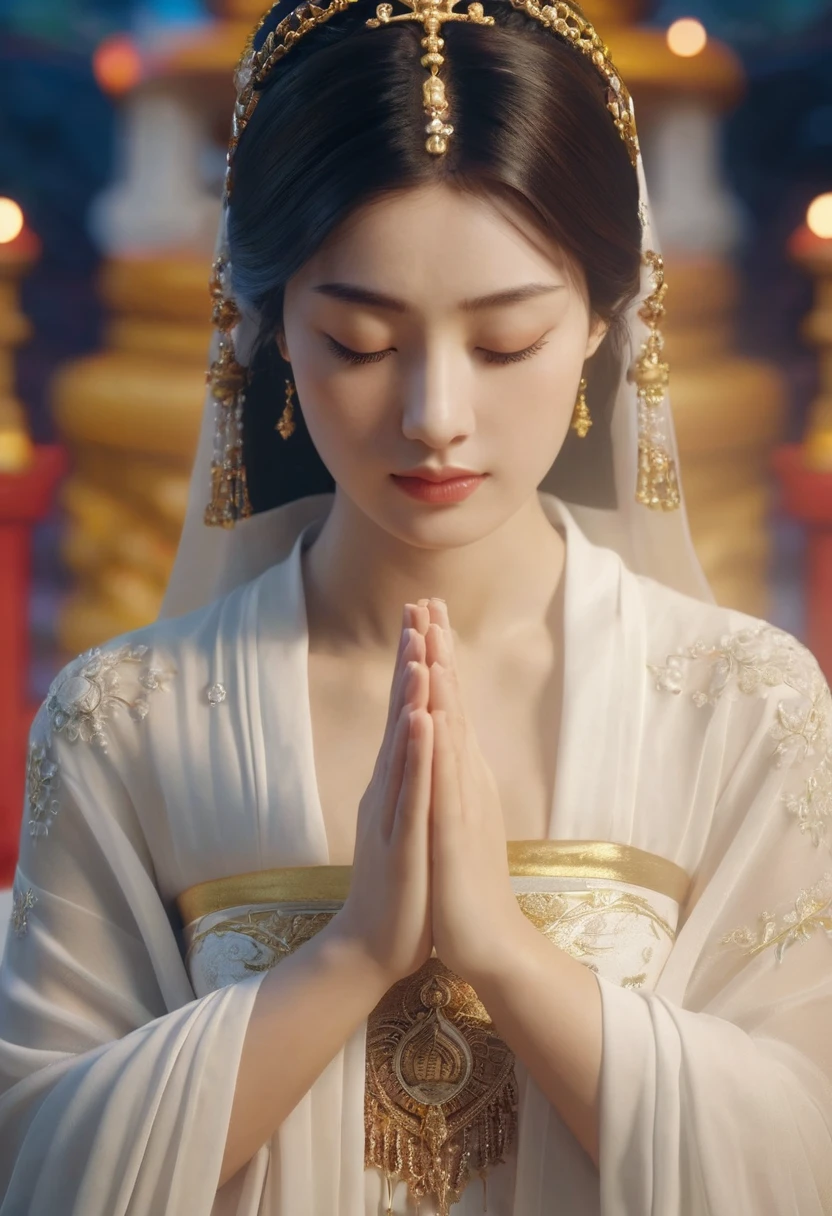 prayer Joining hands in prayer Buddhism girl Ultra-realistic 8K