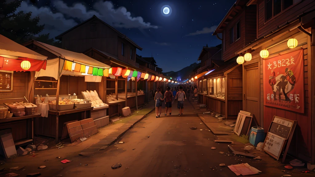 Night time, summer festival, abandoned 