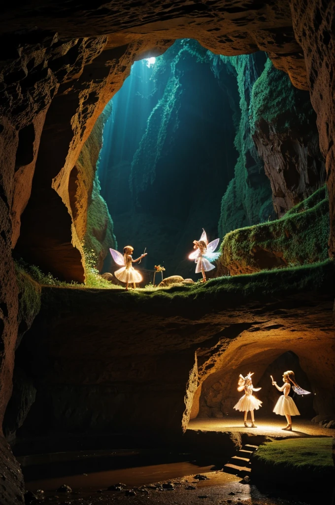 Two magical fairies in a cave