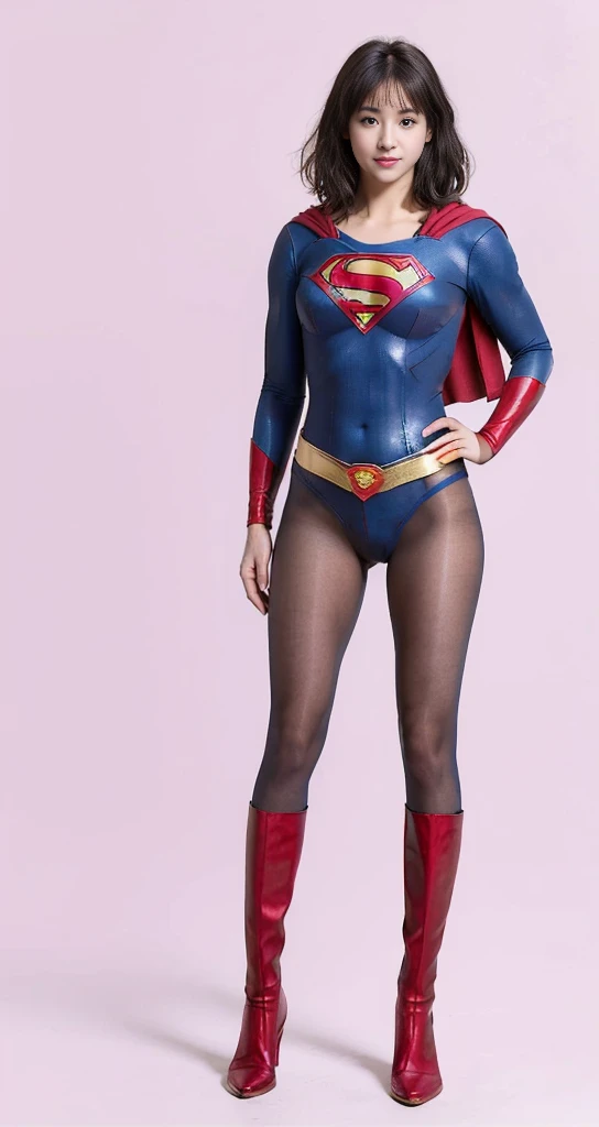 No background、(((Beautiful legs in black tights.)))、(((Legally express the beauty of your smile)))、((((Make the most of your original images)))、(((Supergirl Costume)))、(((Beautiful very short hair)))、(((suffering)))、(((Please wear black tights....、Wear red boots)))、((Best image quality、8K))、((Highest quality、8K、masterpiece:1.3))、(((Preserve background )))、Sharp focus:1.2、Beautiful woman with perfect figure:1.4、Slim Abs:1.2、Wet body:1.5、Highly detailed face and skin texture、8K