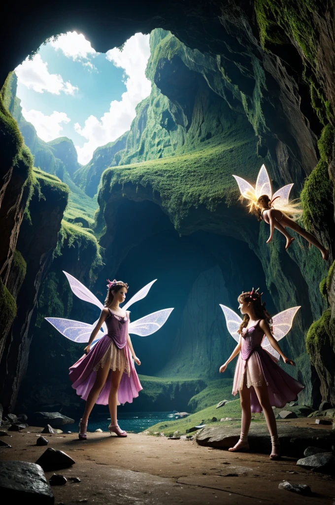 Two big magic fairies in a cave