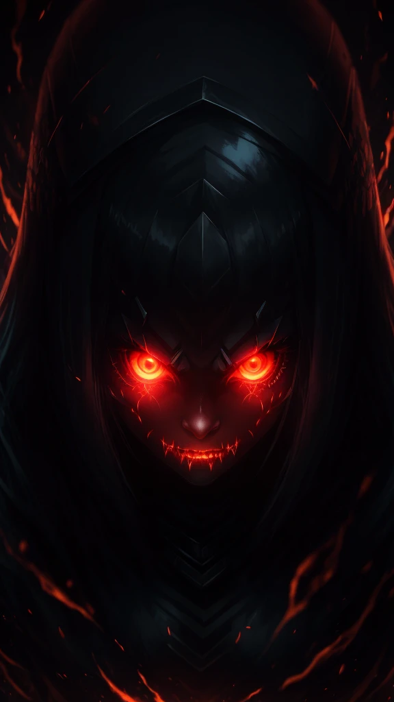 girl, glowing eyes, evil and scary, красный фон, крадется, когти, ворон рядом