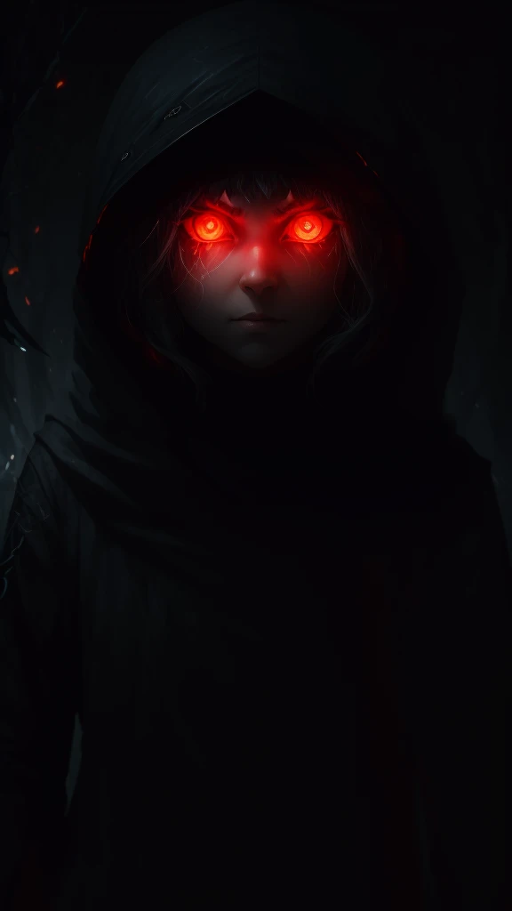girl, glowing eyes, evil and scary, красный фон, крадется, когти, ворон рядом