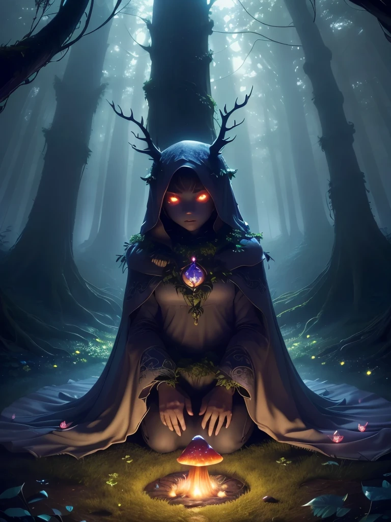 ((best quality)), ((masterpiece)), (detailed), (Mystical forest:1.4), ((Enchanted grove with towering ancient trees)and(Glowing mushrooms carpet the forest floor) and (Trickling streams weave through the foliage)), ethereal, mesmerizing and captivating, moonlit night background, softly illuminated fireflies dancing in the air, (dense foliage with hanging vines:1.3)
Fantasy, magic /= (Mysterious creature lurking in the shadows:1.5), (solitary), (Wide angle lens), (front), glowing eyes, (partial body), (claws extended), (shrouded in darkness), the creature facing camera, Eerie Aura