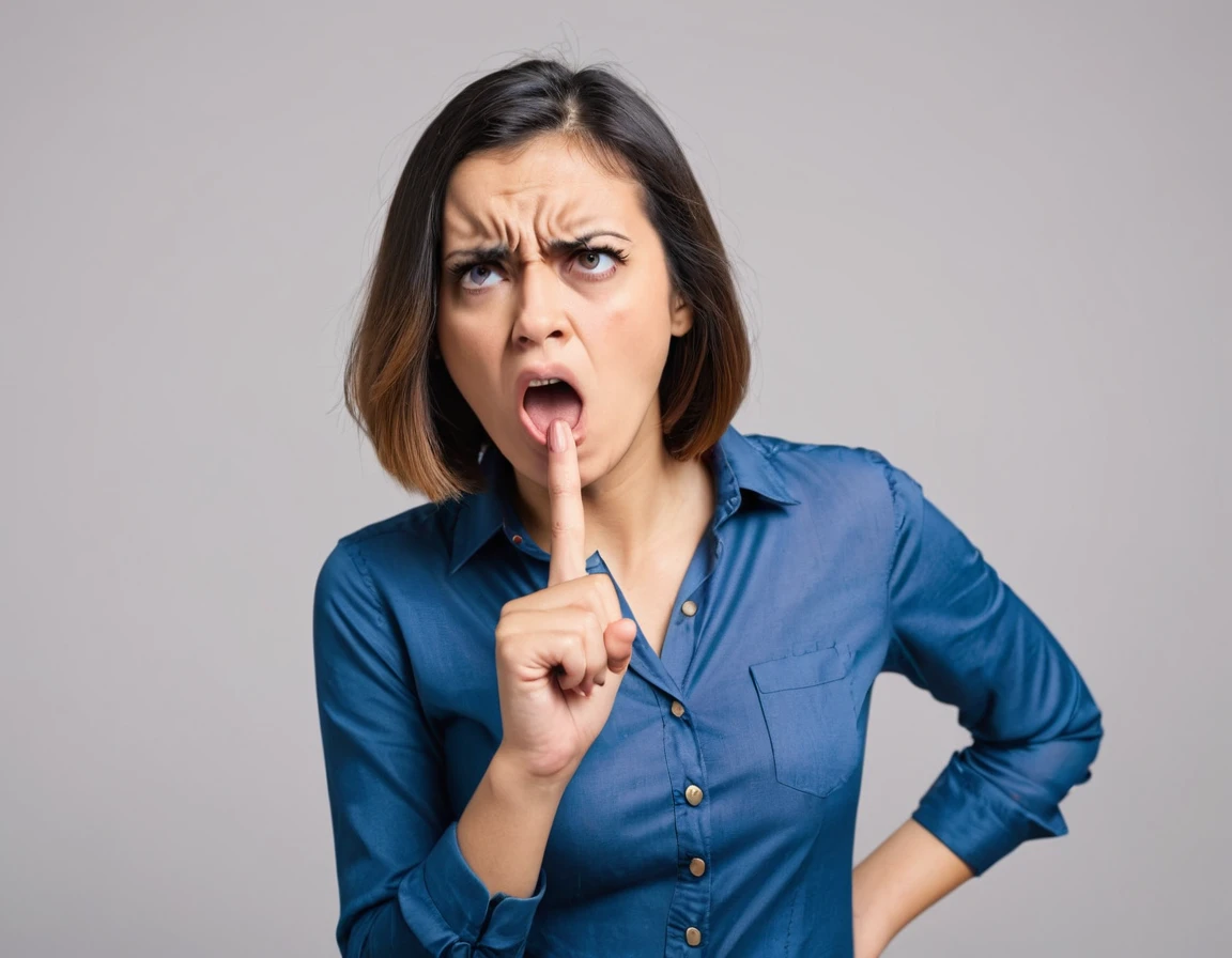 angry person asking to shut up with index finger on face