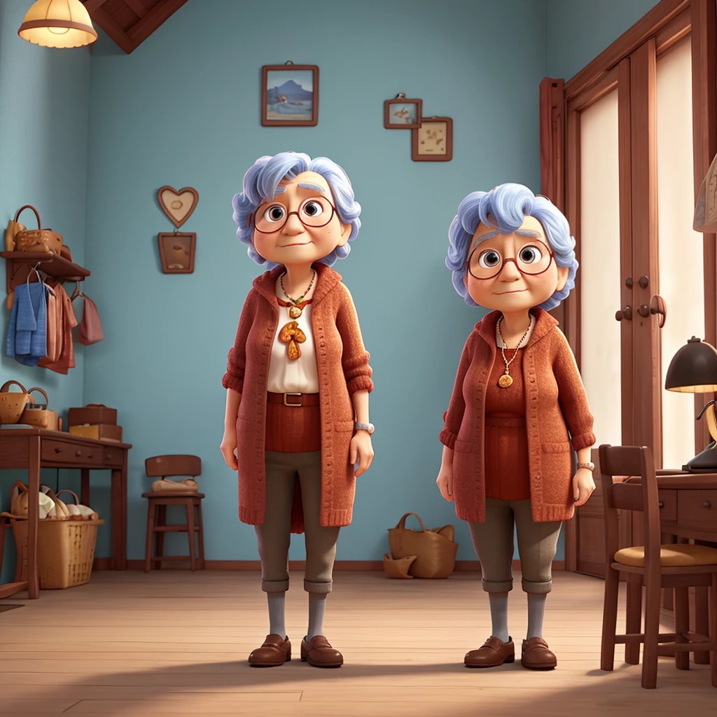 Grandma standing alone、Pixar Style