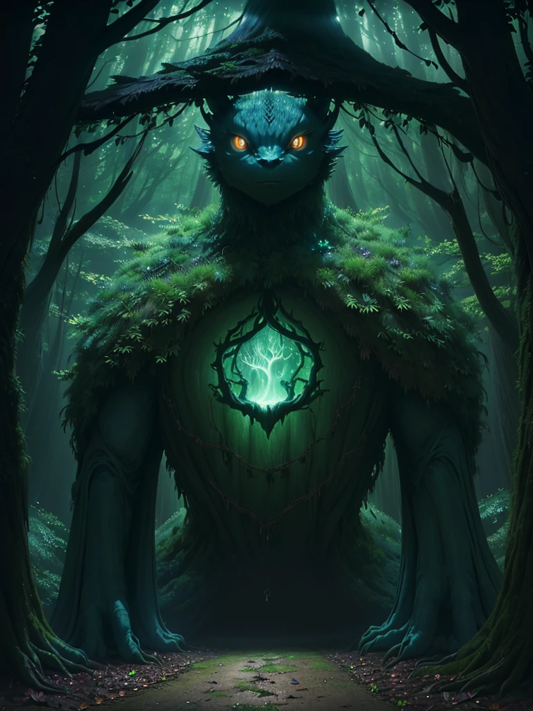 ((best quality)), ((masterpiece)), (detailed), (Mystical forest:1.4), ((Enchanted grove with towering ancient trees)and(Glowing mushrooms carpet the forest floor) and (Trickling streams weave through the foliage)), ethereal, mesmerizing and captivating, moonlit night background, softly illuminated fireflies dancing in the air, (dense foliage with hanging vines:1.3)
Fantasy, magic /= (Mysterious creature lurking in the shadows:1.5), (solitary), (Wide angle lens), (front), glowing eyes, (partial body), (claws extended), (shrouded in darkness), the creature facing camera, Eerie Aura