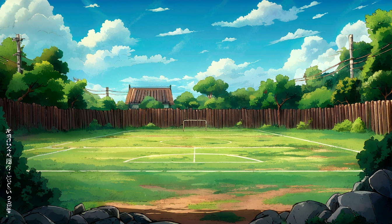 there is a painting of a tennis court in a backyard, anime countryside landscape, stadium landscape, anime background art, anime landscape, anime background, field background, soccer stadium, on a soccer field, volley court background, anime scenery concept art, colorful anime movie background, cartoon moody scene, anime scene, anime scenery, highly detailed illustration.”, a beautiful landscape, scenic background