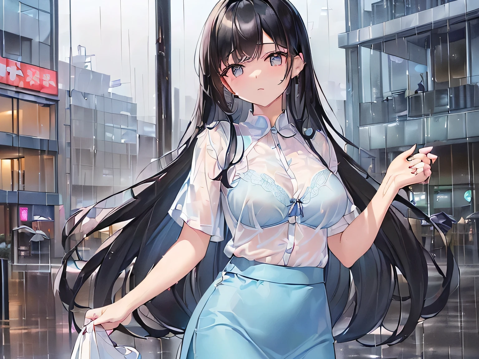 (masterpiece、Highest quality、High resolution、Realistic photo、Real looking skin:1.1)、
(The woman's clothes are wet and transparent from the rain.、I can see the light blue bra:1.8)、
(Please provide a close-up of the upper body.:1.8)、
(standing:1.5)、
(Confused expression:1.5)、
(She is wearing a white short-sleeved blouse that is worn with casual clothes.:1.8)、
(She is wearing a long blue skirt:1.5)、
(I wear pumps on my bare feet:1.5)、
(The bra is light blue:1.8)、
(I have long black hair:1.5)、
(She is 25 years old:1.5)、
(She is good-looking enough to be a receptionist.:1.5)、
(The location was a pedestrian deck in a rainy downtown area.:1.5)、
1 Japanese Girl、solo、Full Body Esbian、Beautiful Eyes、Shining Eyes、Shining thighs、NSFW