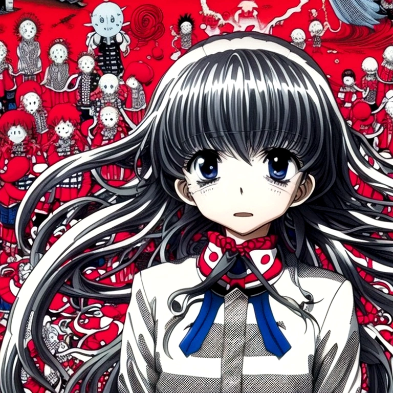 close-up, surreal, a shintaro kago, a school girl, horror anime, horror manga, Surrealism etc