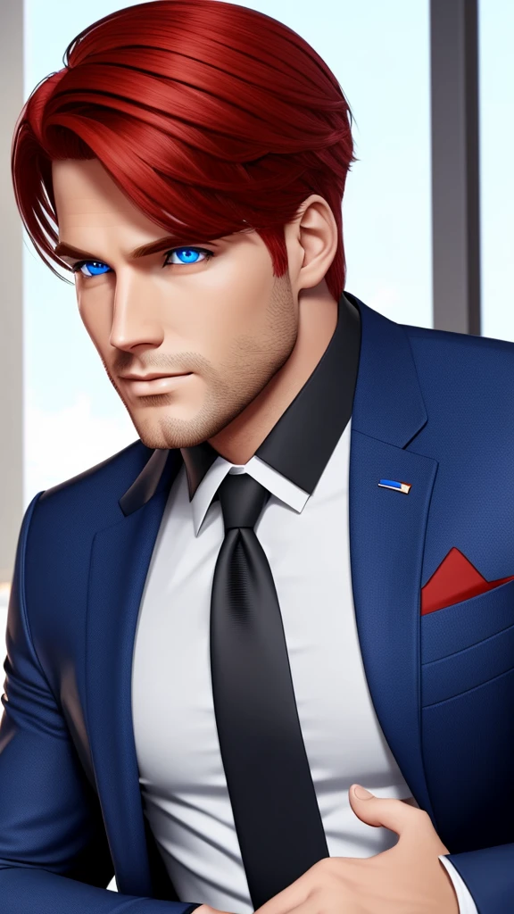 I created a male character, business suit suit, Red hair, blue eyes