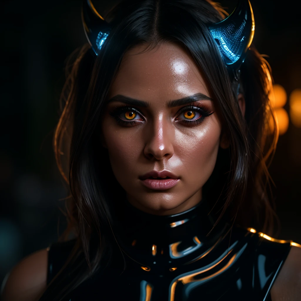 1girl, bioluminescent horns, latex bodysuit, massive breasts, sensual pose, outdoor, rain, (best quality,4k,8k,highres,masterpiece:1.2),ultra-detailed,(realistic,photorealistic,photo-realistic:1.37),cinematic lighting,dramatic colors,moody atmosphere,highly detailed facial features,beautiful detailed eyes,beautiful detailed lips,extremely detailed eyes and face,long eyelashes,hyper detailed skin,intricate details,chiaroscuro lighting,vivid colors,dramatic shadows,natural lighting,glowing bioluminescence,glossy latex,incredible realism