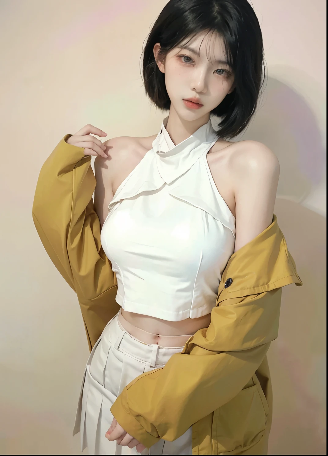 Beautiful woman with perfect figure:1.4，Ultra-high resolution，White background，（Realism:1.4)，Layered hairstyle，White skin，JK:1.5，Super short pleated skirt，whole body：1.4，Very delicate and skin texture，Double eyelids，Skin Whitening，Long hair，White hair
