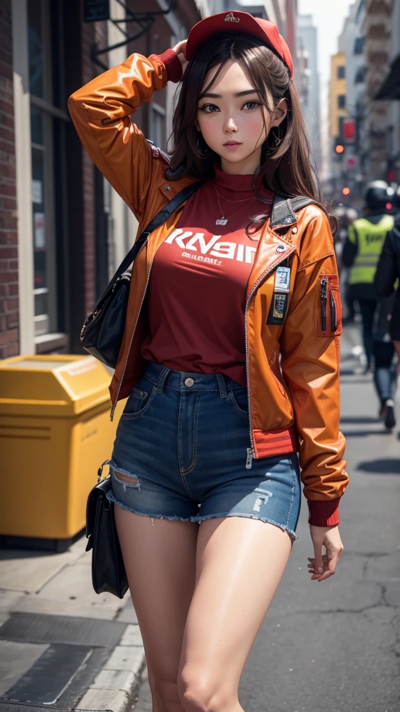 Man, red jacket outfit, short yellow cable, blue eyes 8k ultra reality