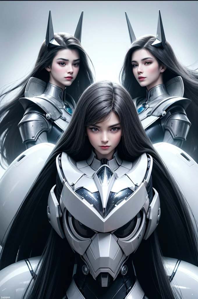 belle jeune femmes de 20 ans, cheveux long et bouclée, tache de rousseur sur le nez, lunette ronde sur le nez. Grosse poitrine, corps magnifique et armure mecha le recouvrant. Implants cybernétiques dans le visages et le corps.