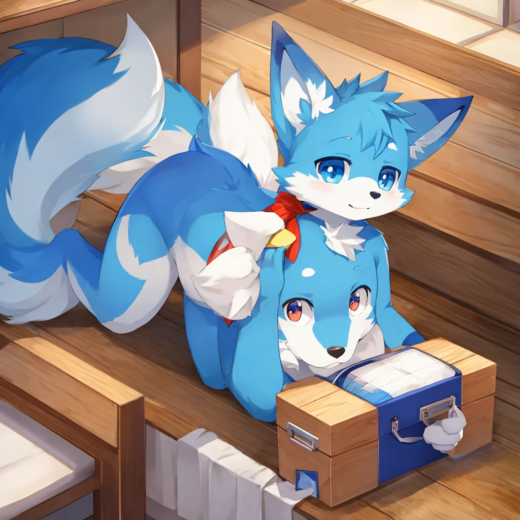 Color and white case、Bright blue male fox，For the audience, permanent，Cute appearance