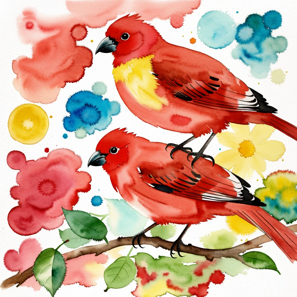 Watercolor Red Bird


