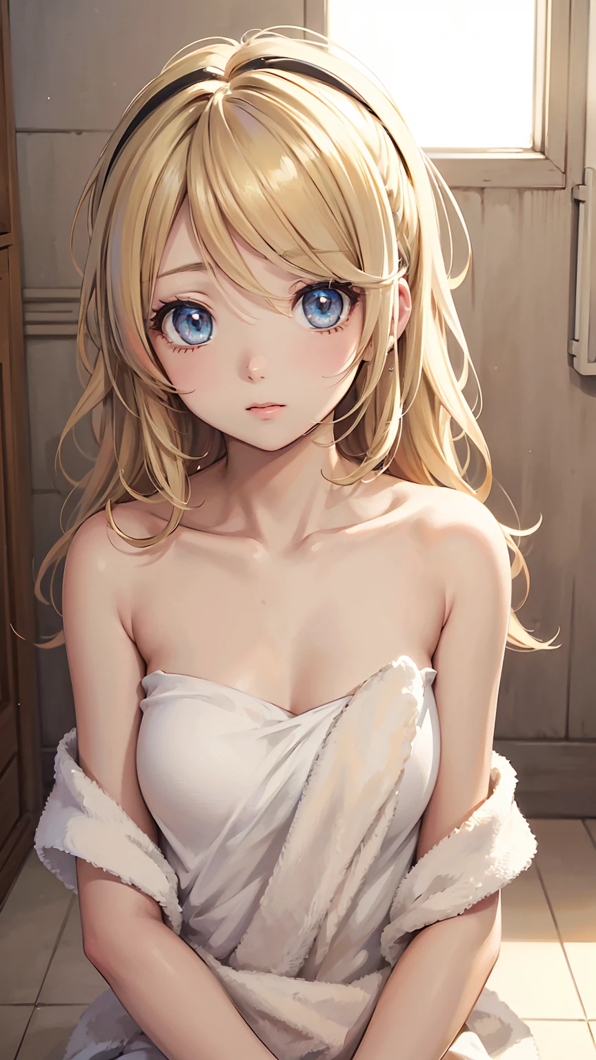 ((masterpiece)), (((best quality))), ((ultra-detailed)), ((illustration)), ((disheveled hair)), Kagamine Rin, ((beautiful eyes)), towel, (((beautiful light))),