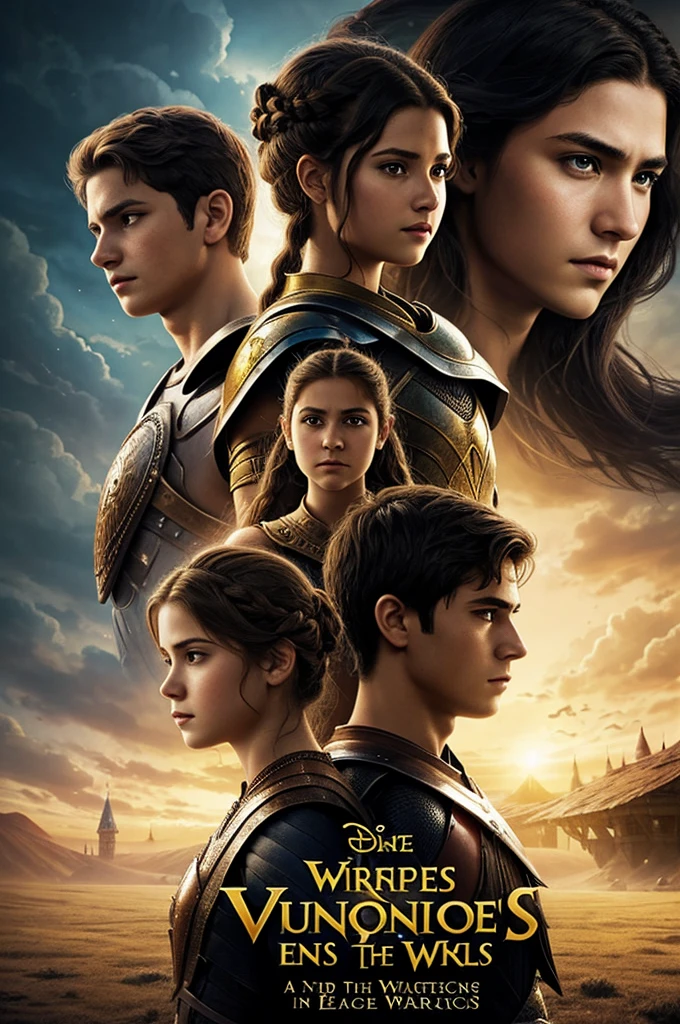 A book cover with an illustration of two young people, a warrior princess and a prince who are enemies in a magical world