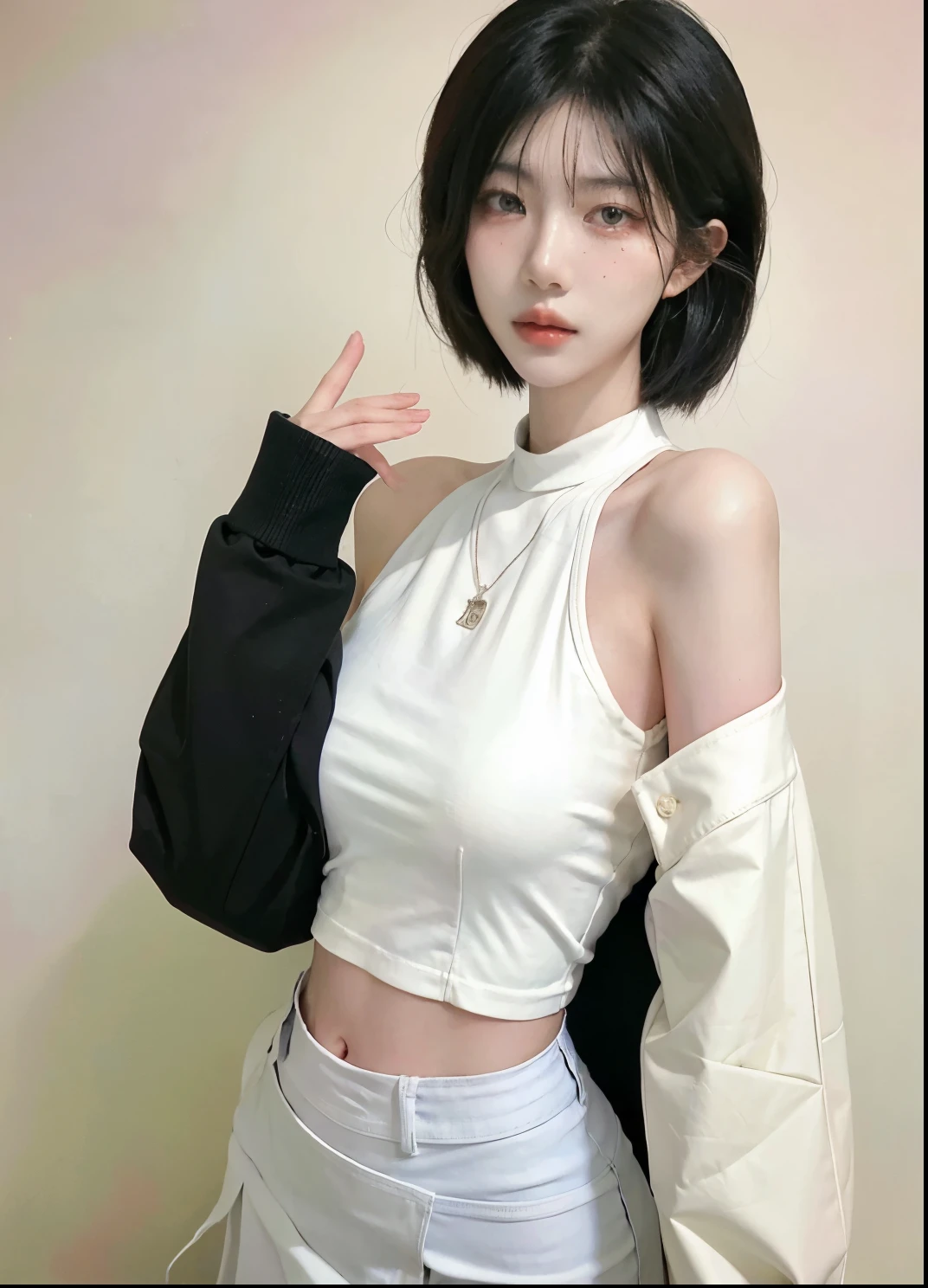 Beautiful woman with perfect figure:1.4,Ultra-high resolution,Put your hands behind your back,White background,(Realism:1.4),Layered hairstyle,White skin,JK:1.5,Super short pleated skirt,whole body:1.4,Very delicate and skin texture,Double eyelids,Skin Whitening,Long hair,White hair