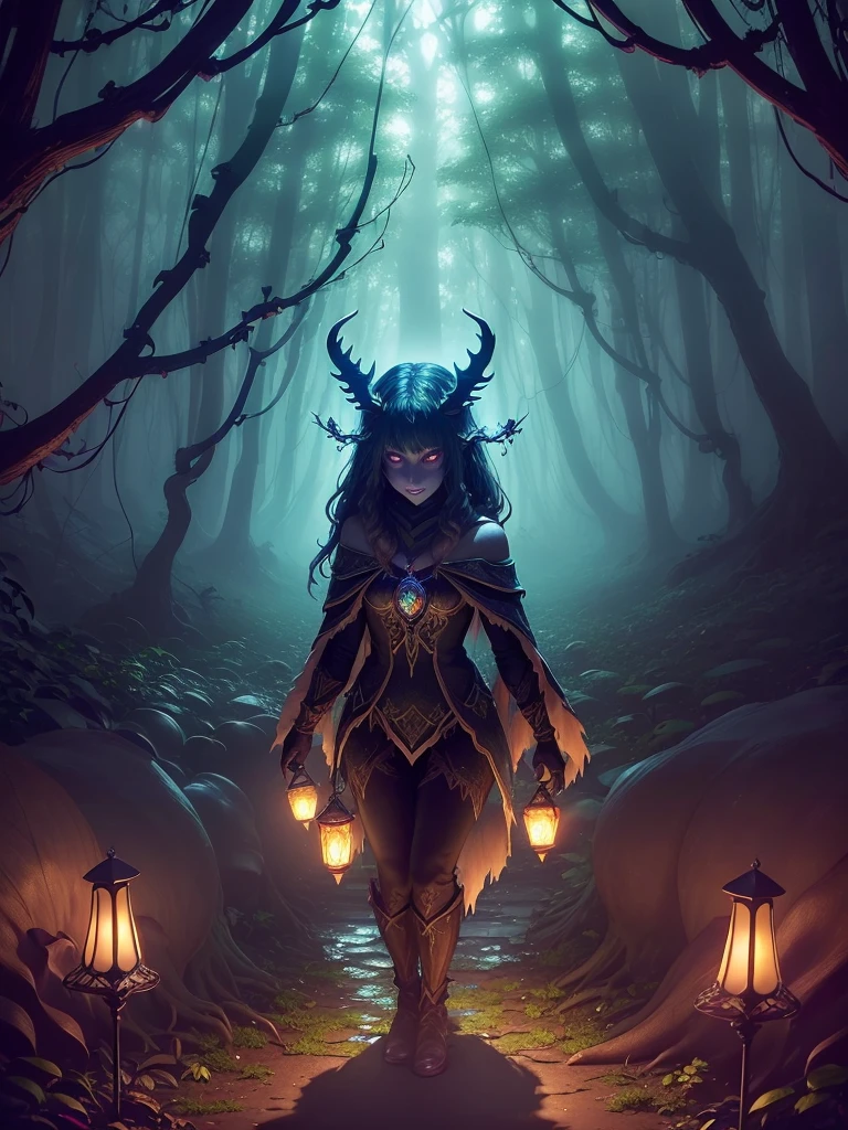 ((best quality)), ((masterpiece)), (detailed), (Mystical forest:1.4), ((Enchanted grove with towering ancient trees)and(Glowing mushrooms carpet the forest floor) and (Trickling streams weave through the foliage)), ethereal, mysterious artefact mystical and feom nowhere, mesmerizing and captivating, moonlit night background, softly illuminated fireflies dancing in the air, (dense foliage with hanging vines:1.3)
Fantasy, magic /= (Mysterious creature lurking in the shadows:1.5), (solitary), (Wide angle lens), (front), glowing eyes, (partial body), (claws extended), (shrouded in darkness), the creature facing camera, Eerie Aura, mystical aura, full energy, lot of colours féérie, céleste, unknown mysterious creature come from nowhere, fantasy costume, hard artefact, demon