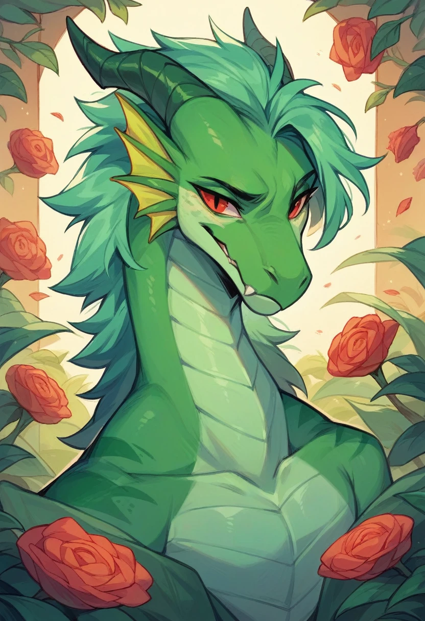 1 green dragon,mystical , around marijuana plants, in a grow room with red LEDs,