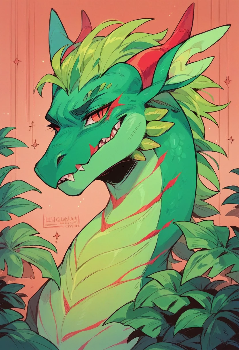 1 green dragon,mystical , around marijuana plants, in a grow room with red LEDs,
