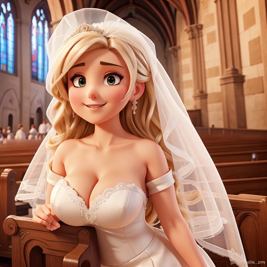 Big breasted bride with a very huge cleavage in the church 