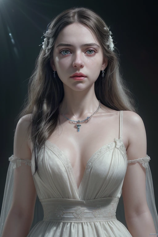 British girl, White skin, beautiful woman, long wavy black hair, light eyes, big eyes highlighting, short white dress with flower details, Full body, slim waist, small breasts, fleshy mouth, jade necklace, small earring.
[(Hassleblad H6D-400c)], [(medium format image)],[(dreamy)],[(400 mega pixels)], (photorealistic:1.4), (RAW photo:1.2), (8k), (masterpiece:1.3), (realistic), (hyper-realistic), ultra-detailed, illustration, very_high_realistic:1.5 ,very_high_resolution:1.5, HDR, CG, unity, 8k wallpaper, Amazing ,finely detail, official art, extremely detailed CG unity 8k wallpaper, (best quality), incredibly absurdres, ultra-detailed, light on face, cinema lights, cinematic lighting, professional lighting, photon mapping, radiosity, physically-based rendering, solo focus, sharp focus,
highres, extremely detailed ,extremely delicate and beautiful, intricate detail, facial muscles, beautiful detailed girl, natural makeup, extremely detailed face,  looking away.
 
